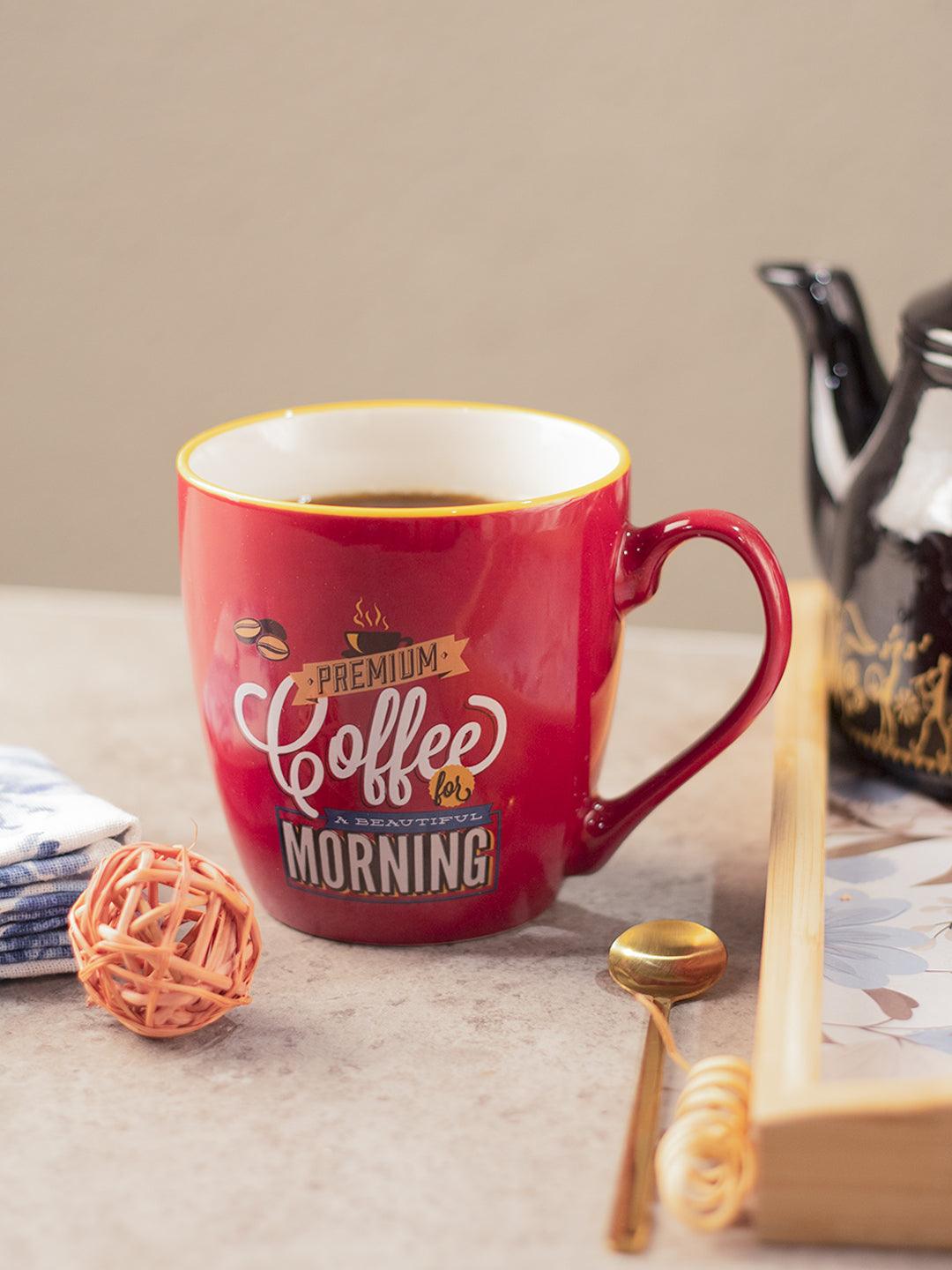 Red Ceramic Coffee Mug - 400mL "Oremium Coffee For A Beautiful Morning" - 1