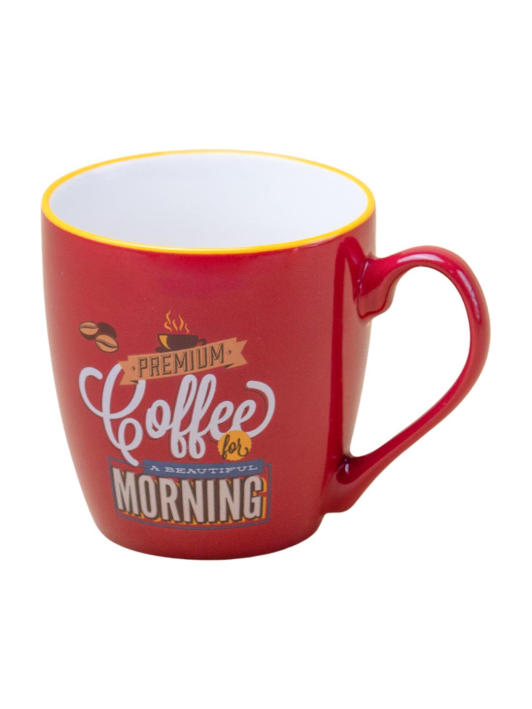 Red Ceramic Coffee Mug - 400mL "Oremium Coffee For A Beautiful Morning" - 3