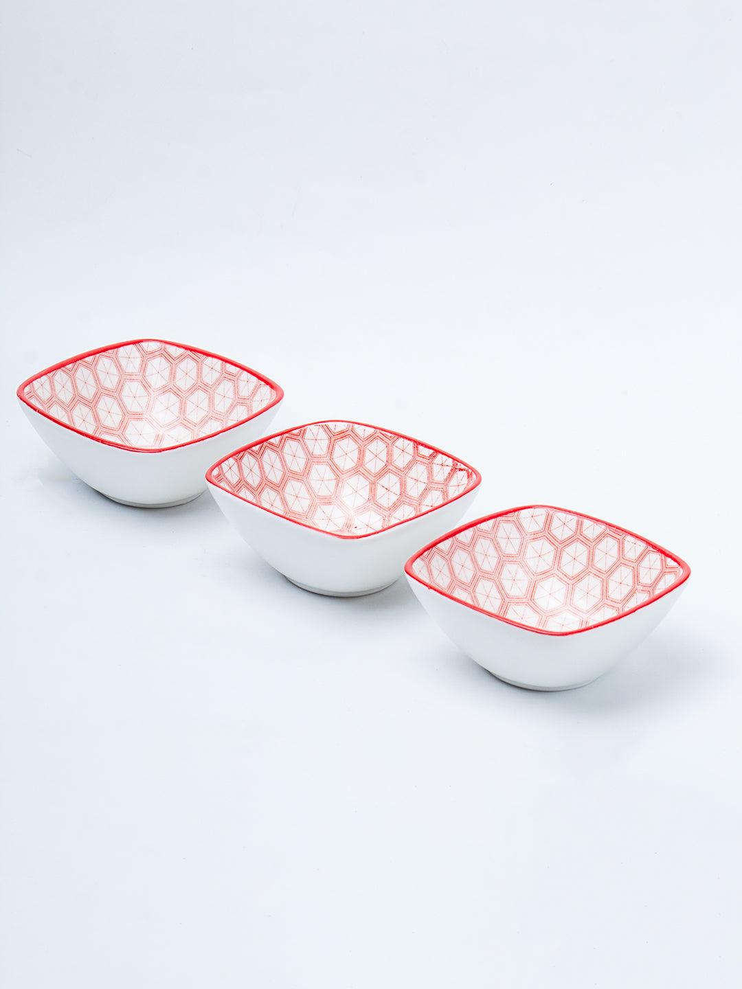Red Ceramic Dish, Pack Of 3 - Geometric Pattern Serveware - 2