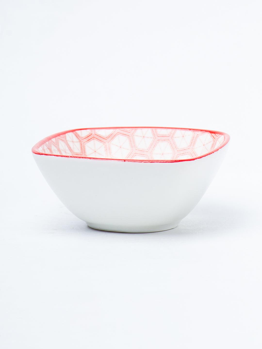 Red Ceramic Dish, Pack Of 3 - Geometric Pattern Serveware - 5