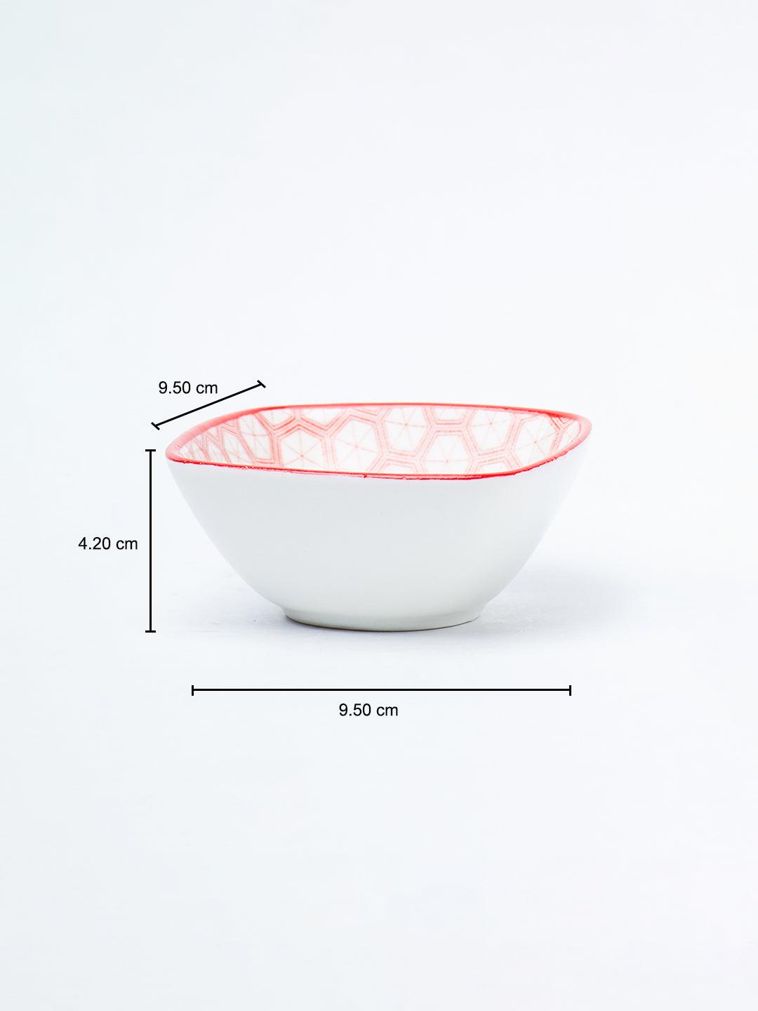 Red Ceramic Dish, Pack Of 3 - Geometric Pattern Serveware - 6