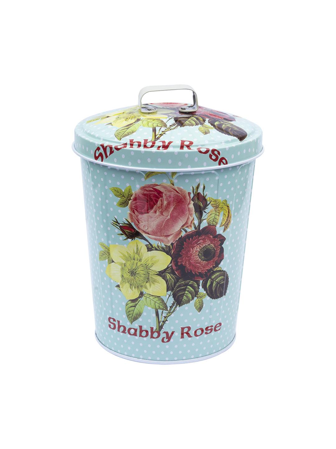"Shabby Rose" Floral Design Canister With Lid - Cyan - MARKET 99