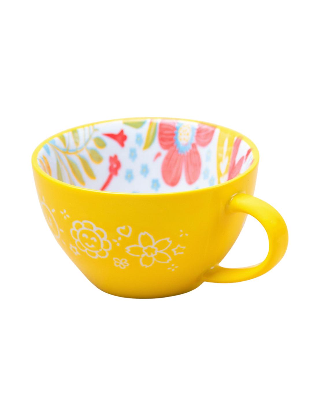 Stylish Ceramic Cup - Yellow, 400ml - 4