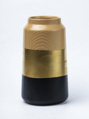 Stylish Ceramic Flower Holder Vase - Wooden, White & Golden - 2