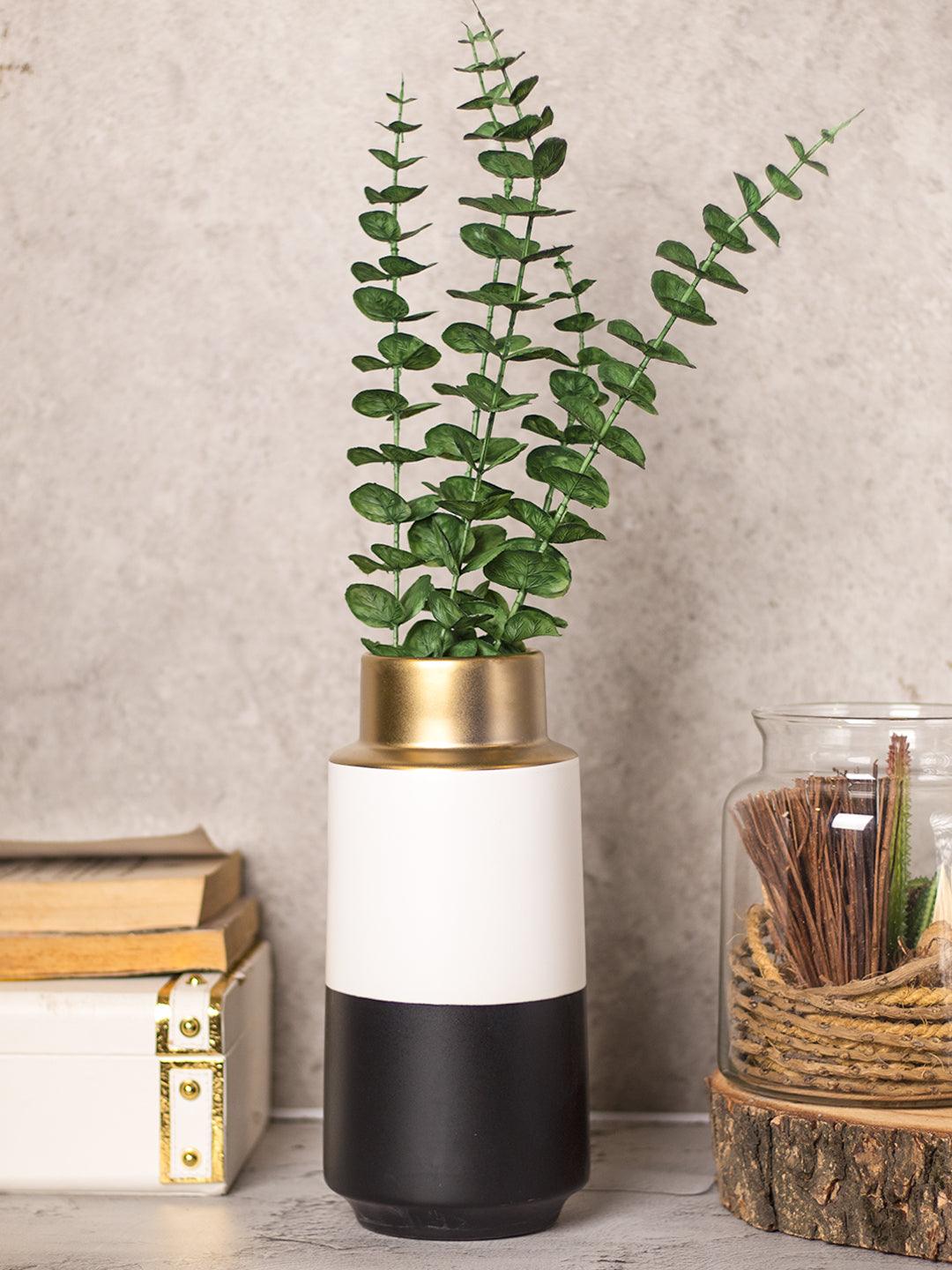 Stylish Ceramic Vase - Golden, White & Black, Contemporary Design - 1
