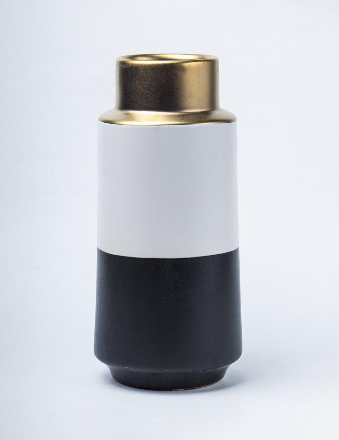Stylish Ceramic Vase - Golden, White & Black, Contemporary Design - 2