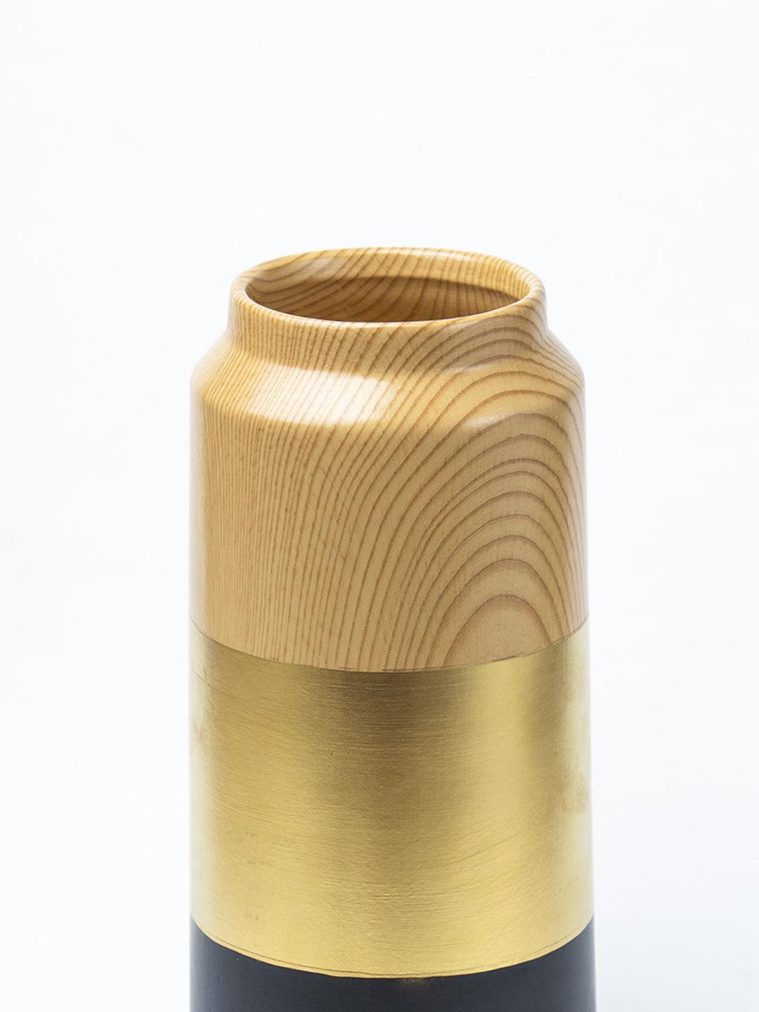 Stylish Ceramic Vase - Wooden, White & Golden, Contemporary Design - 4