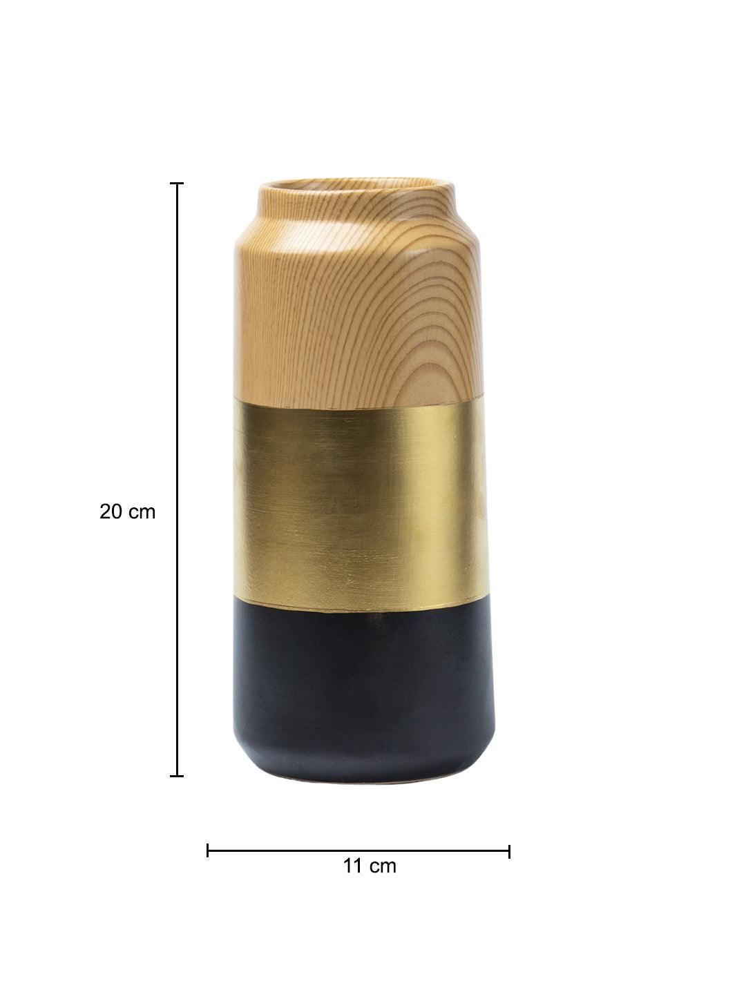 Stylish Ceramic Vase - Wooden, White & Golden, Contemporary Design - 5