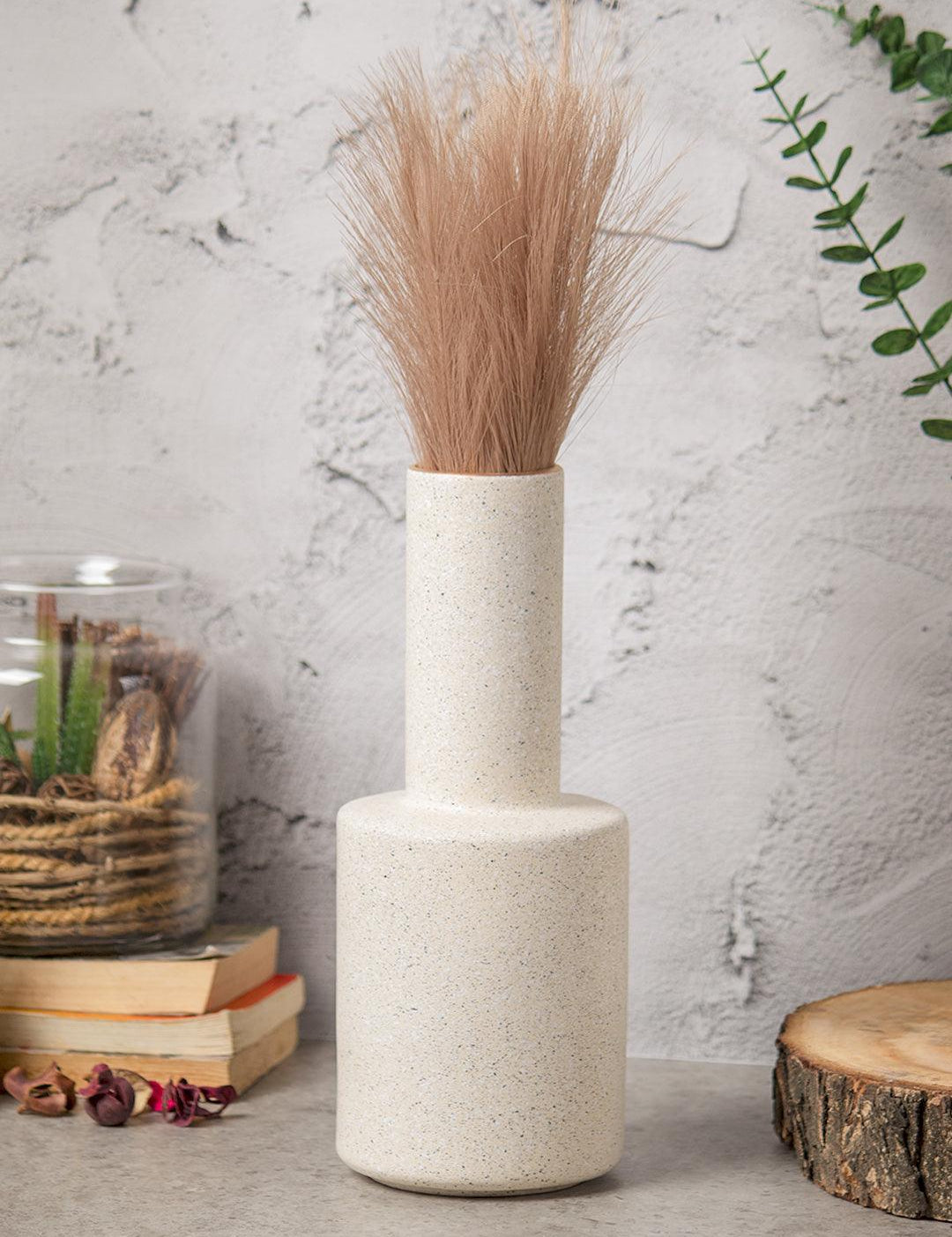 Stylish Flower Holder Vase - Off White, Stone Finish - 1