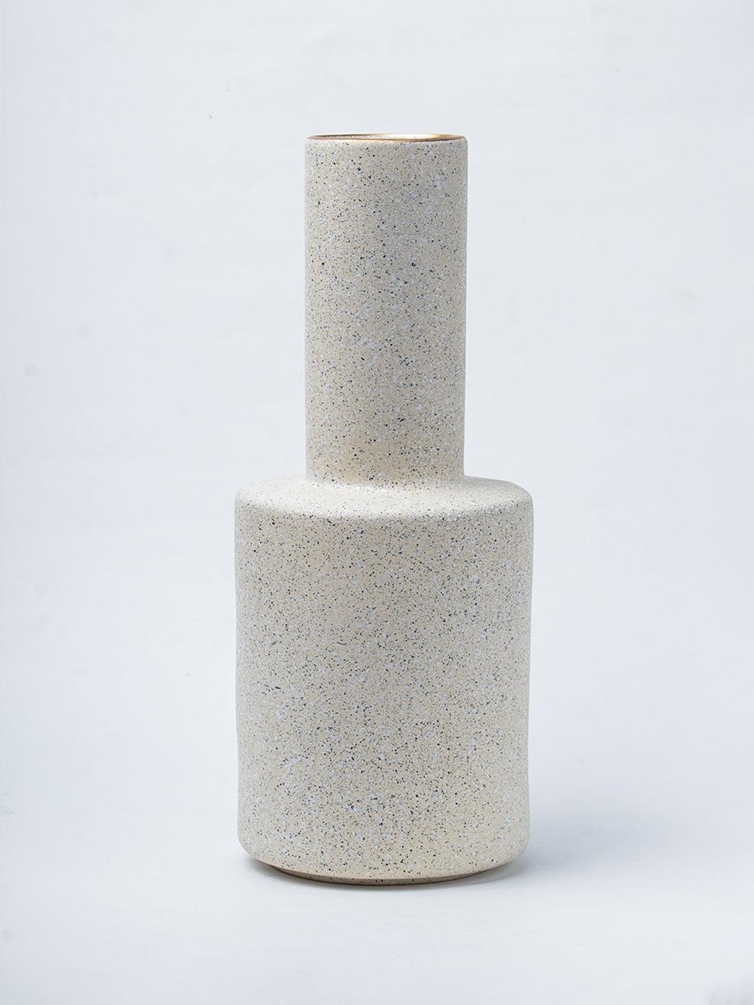 Stylish Flower Holder Vase - Off White, Stone Finish - 2