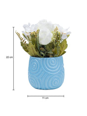 Stylish Off White Artificial Flower With Pot - 11.5 X 11.5 X 24Cm - 5