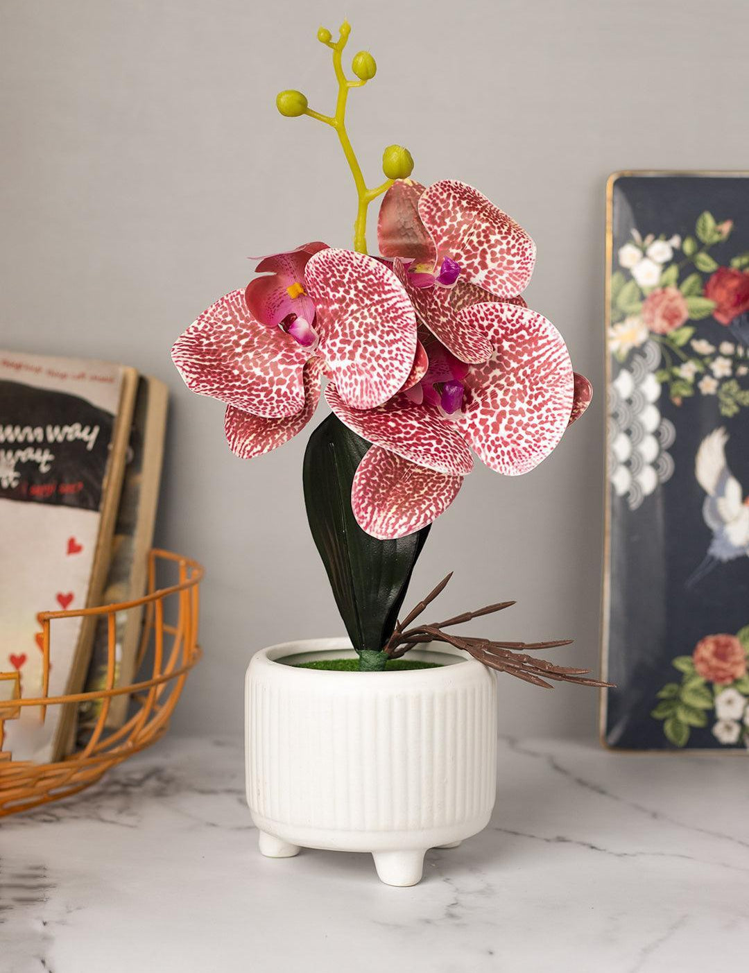 Stylish Pink Artificial Flowers With Pot - 11 X 11 X 21Cm - 1