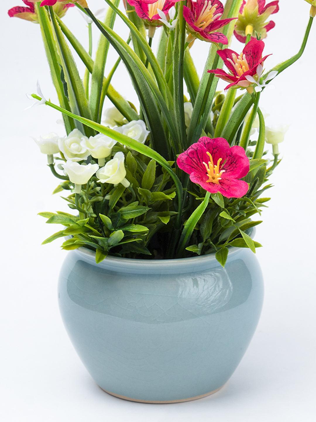 Stylish Red & Green Artificial Flower With Pot - 11 X 11 X 21Cm - 4