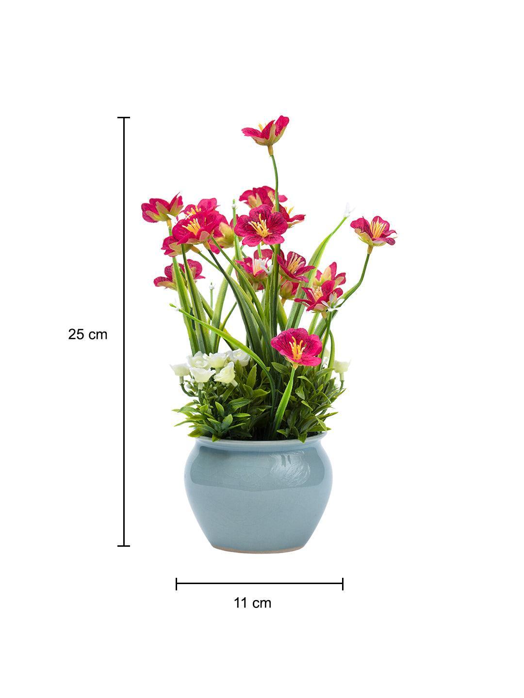 Stylish Red & Green Artificial Flower With Pot - 11 X 11 X 21Cm - 5