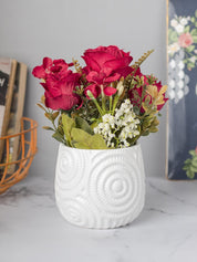 Stylish Red Artificial Flower With Pot - 11.5 X 11.5 X 24Cm - 1