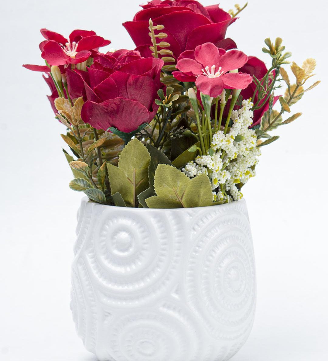 Stylish Red Artificial Flower With Pot - 11.5 X 11.5 X 24Cm - 2
