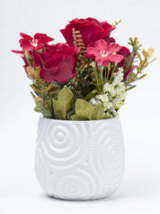 Stylish Red Artificial Flower With Pot - 11.5 X 11.5 X 24Cm - 2