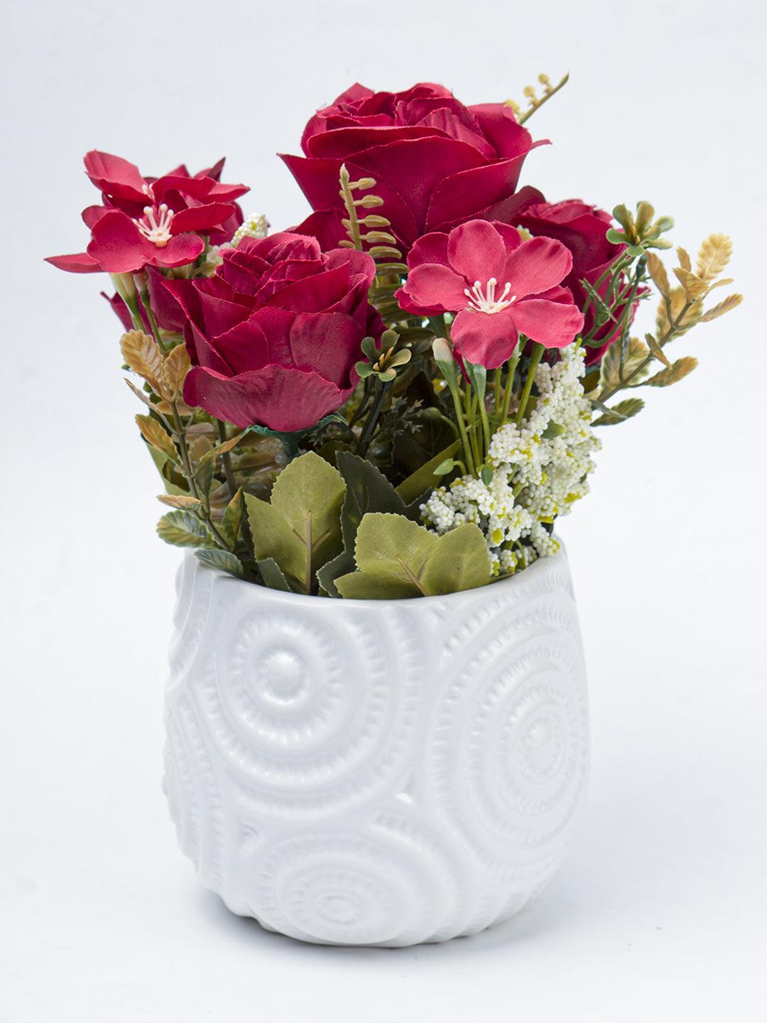 Stylish Red Artificial Flower With Pot - 11.5 X 11.5 X 24Cm - 3