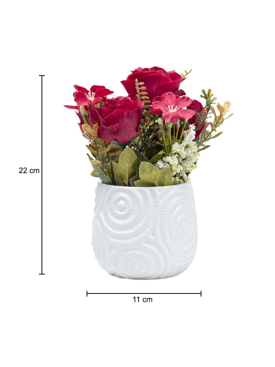 Stylish Red Artificial Flower With Pot - 11.5 X 11.5 X 24Cm - 5
