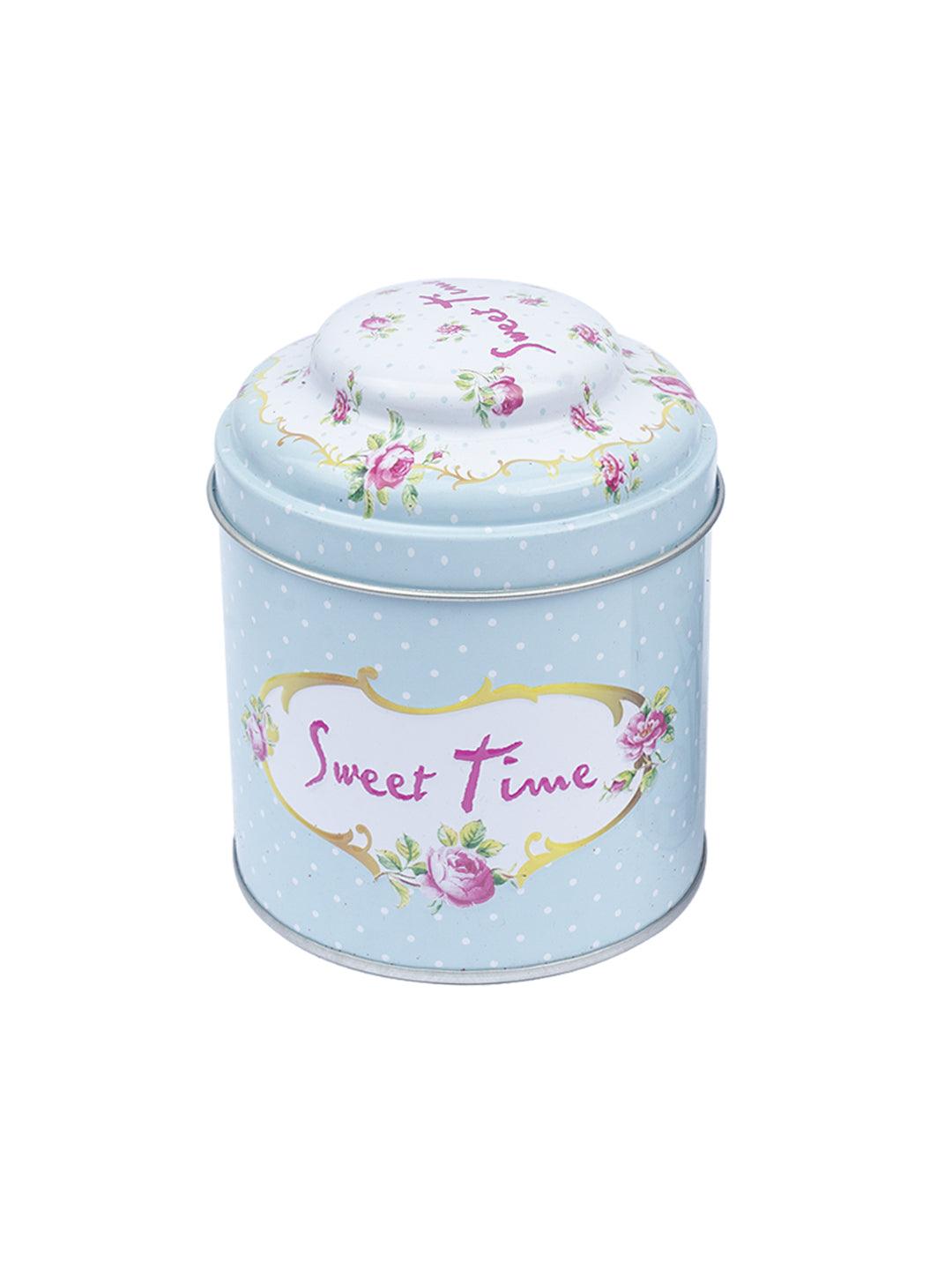 "Sweet Time" Floral Metal Tin Canister - Baby Blue - MARKET 99