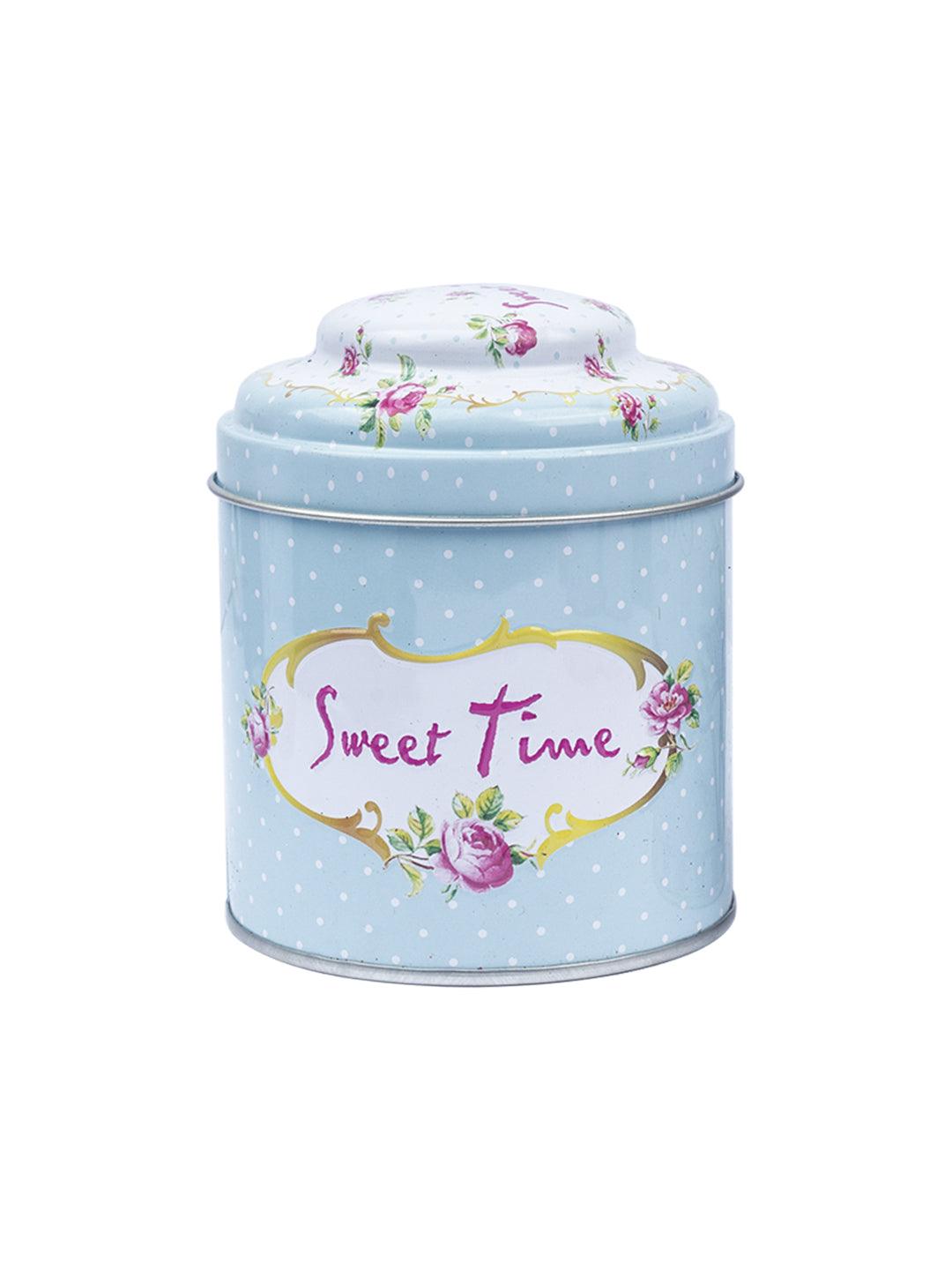"Sweet Time" Floral Metal Tin Canister - Baby Blue - MARKET 99