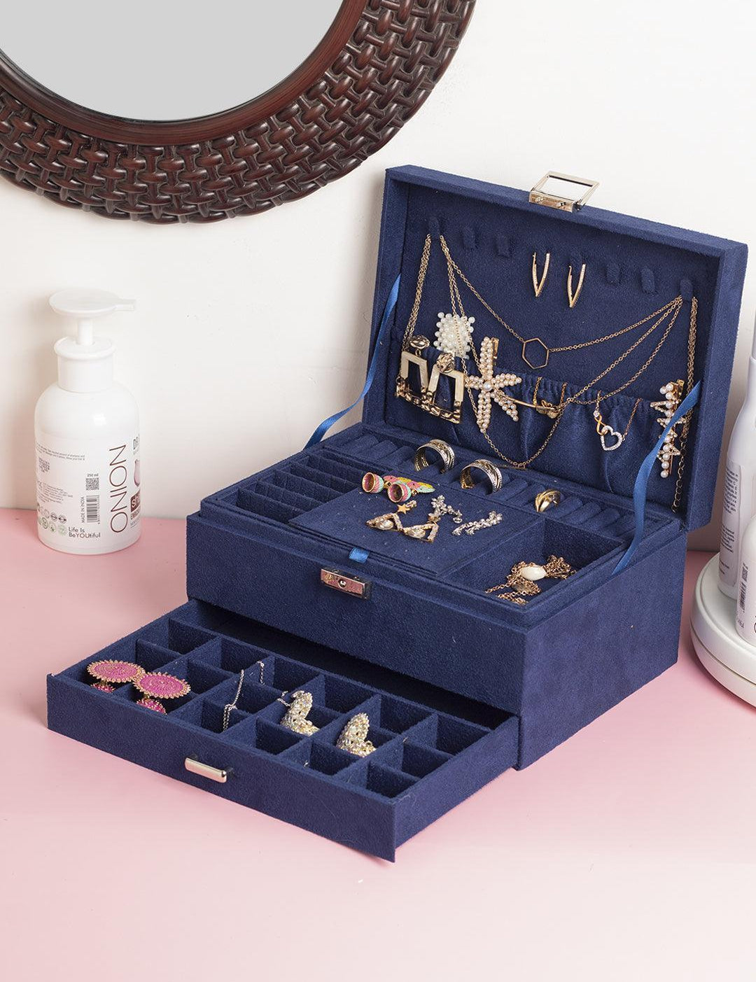 Velvet Blue Jewelry Storage Organizer