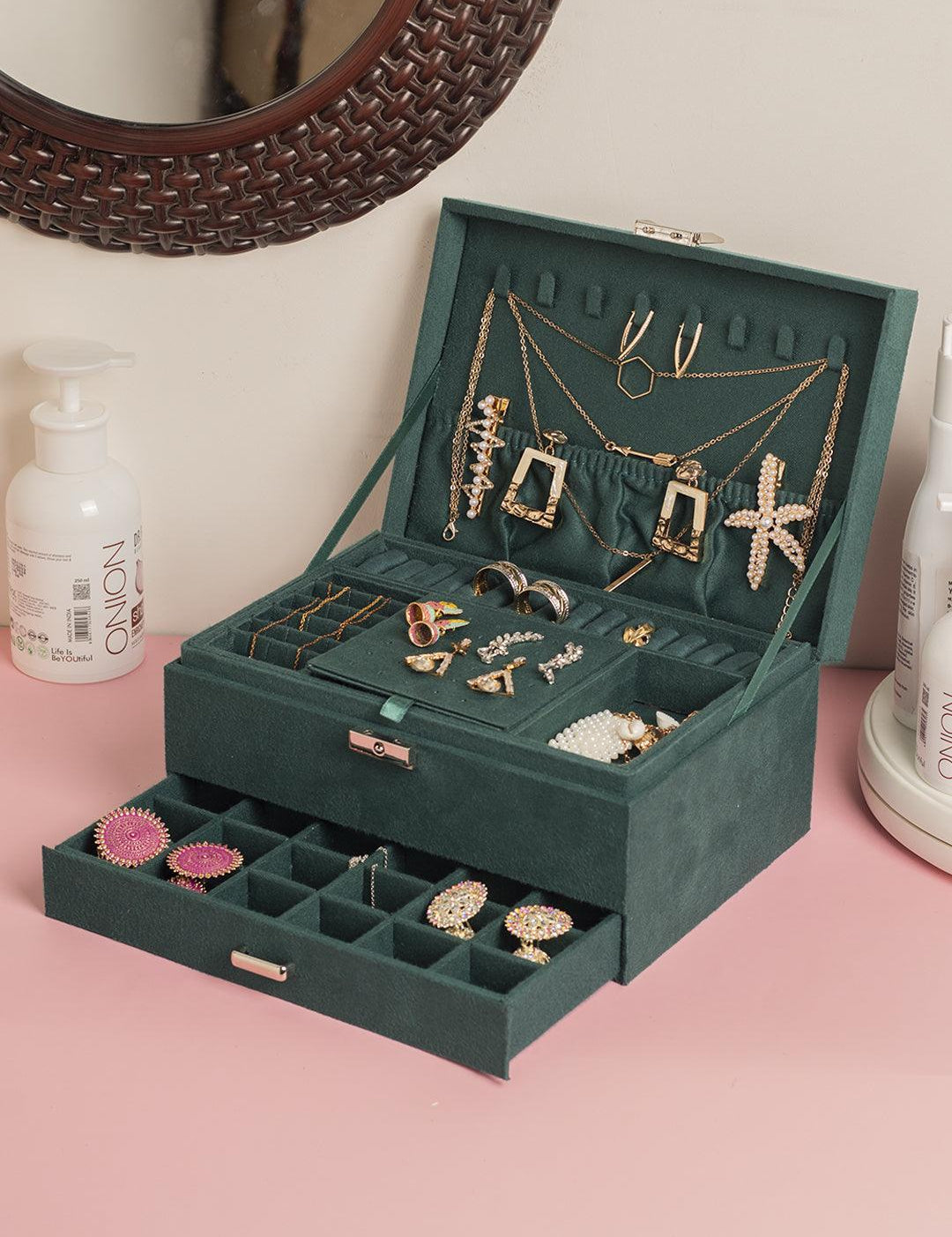 Velvet Green Jewelry Storage Organizer
