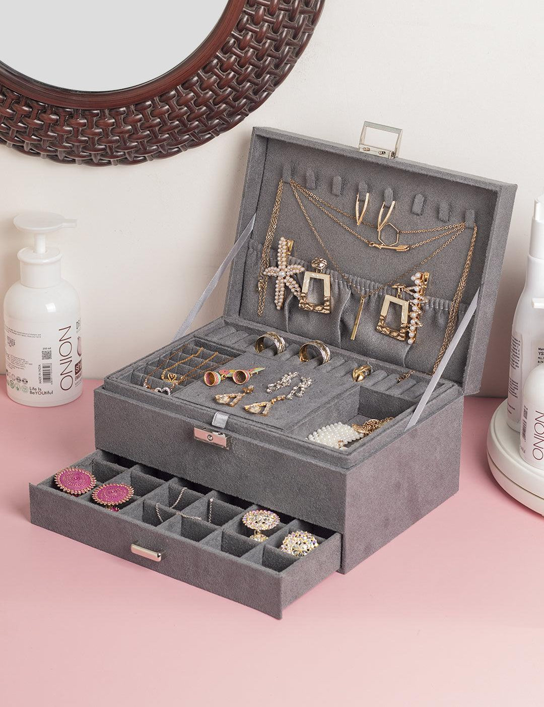 Velvet Grey Jewelry Storage Organizer
