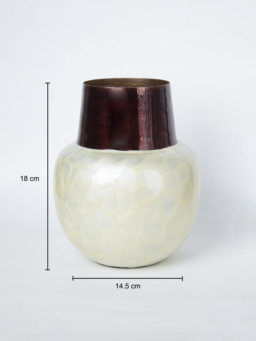 Ivory Globular Shape Pot Vase (Ivory Enamel) - 5