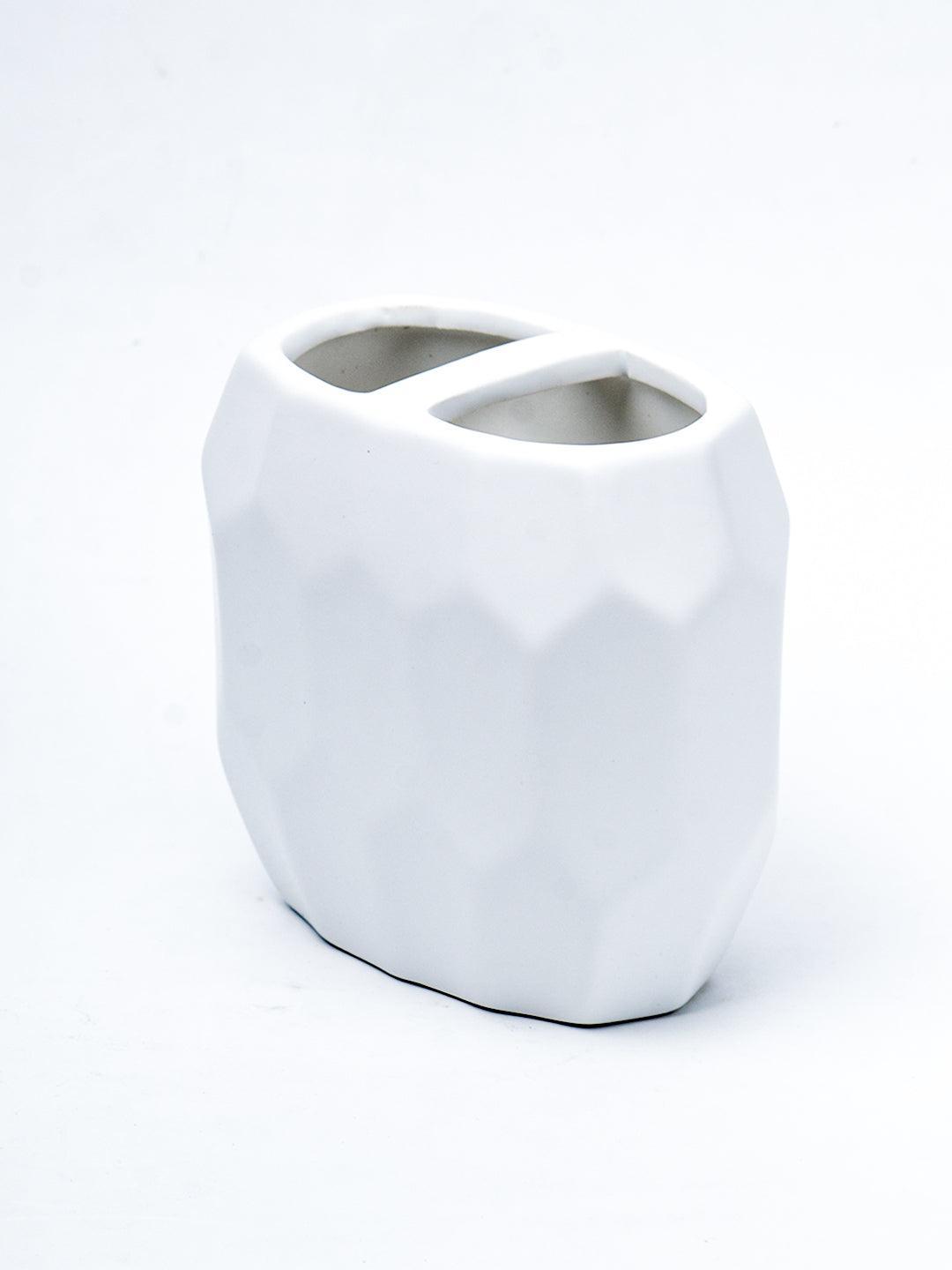 White Ceramic Bathroom Set Of 4 - Stone Finish, Bath Accessories - 5