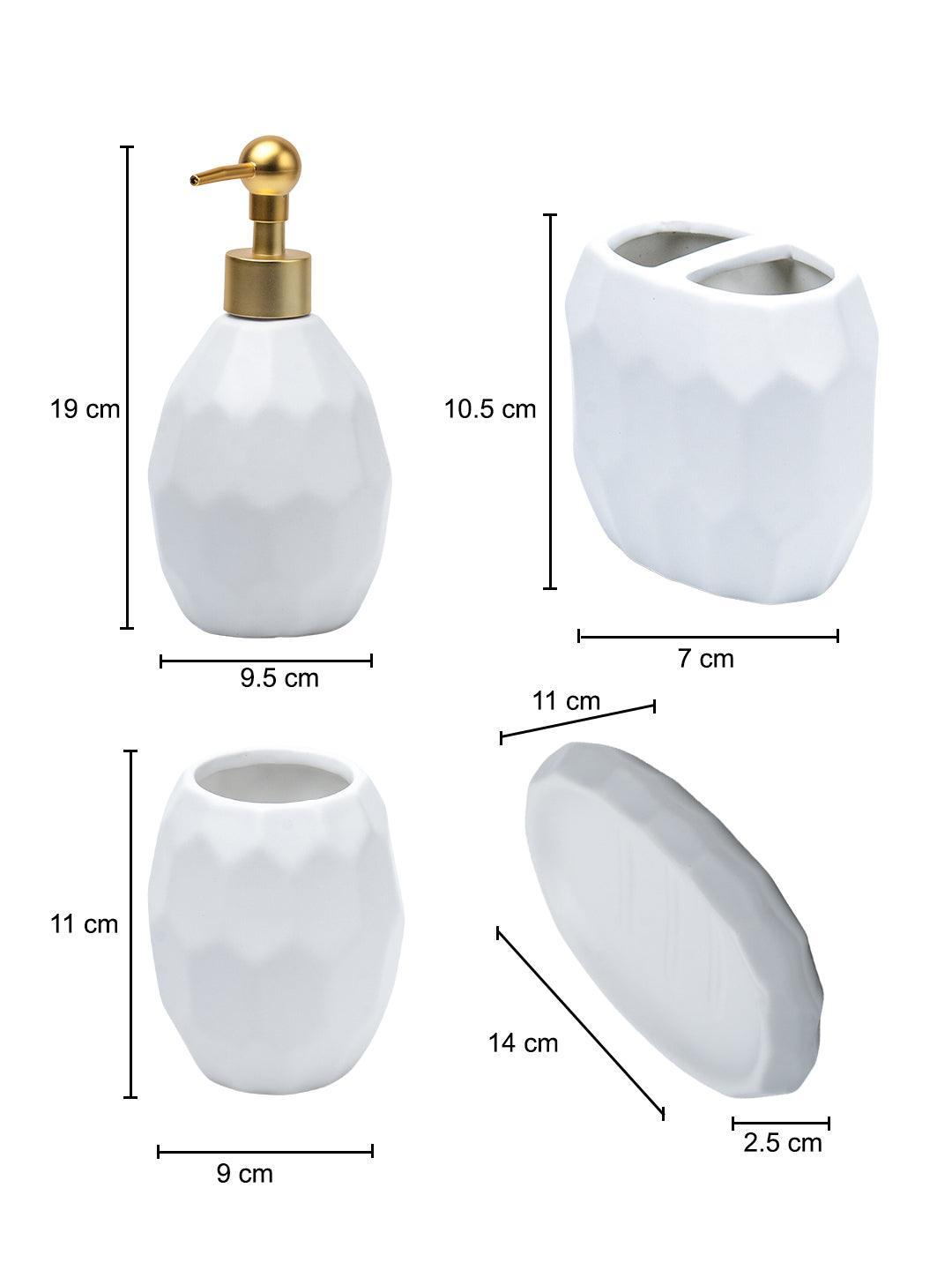 White Ceramic Bathroom Set Of 4 - Stone Finish, Bath Accessories - 7
