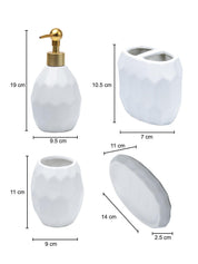 White Ceramic Bathroom Set Of 4 - Stone Finish, Bath Accessories - 7