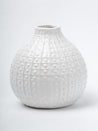 White Ceramic Round Vase - Textured Pattern, Flower Holder - 2