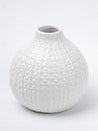 White Ceramic Round Vase - Textured Pattern, Flower Holder - 3