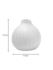 White Ceramic Round Vase - Textured Pattern, Flower Holder - 4