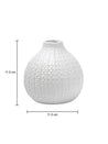 White Ceramic Round Vase - Textured Pattern, Flower Holder - 4