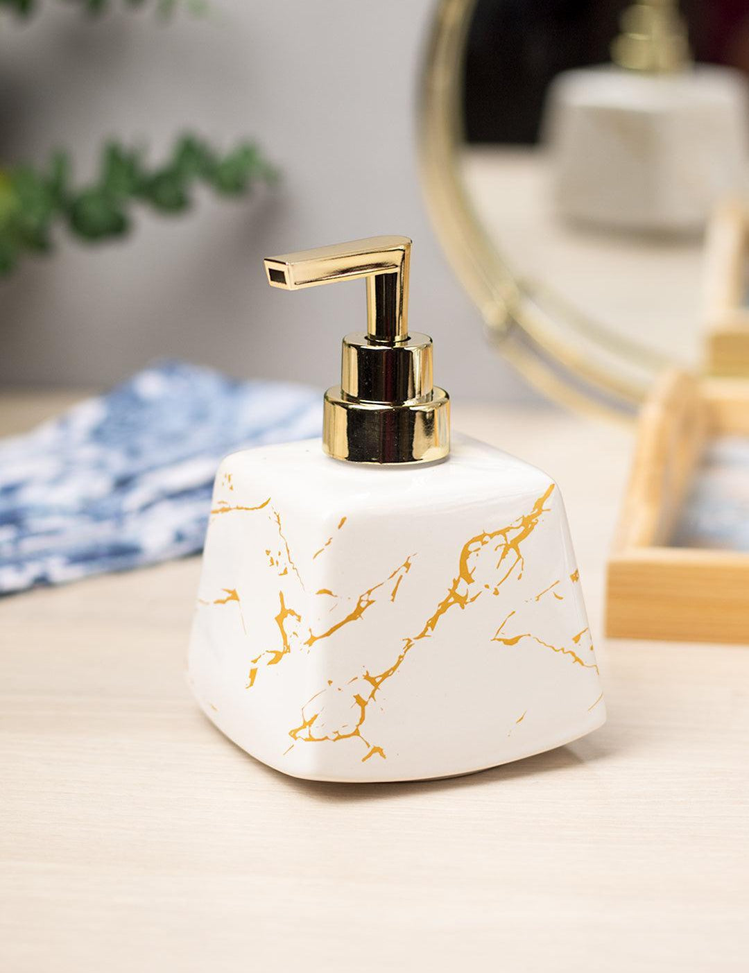 White Ceramic Soap Dispenser - Stone Finish, Bath Accessories - 1