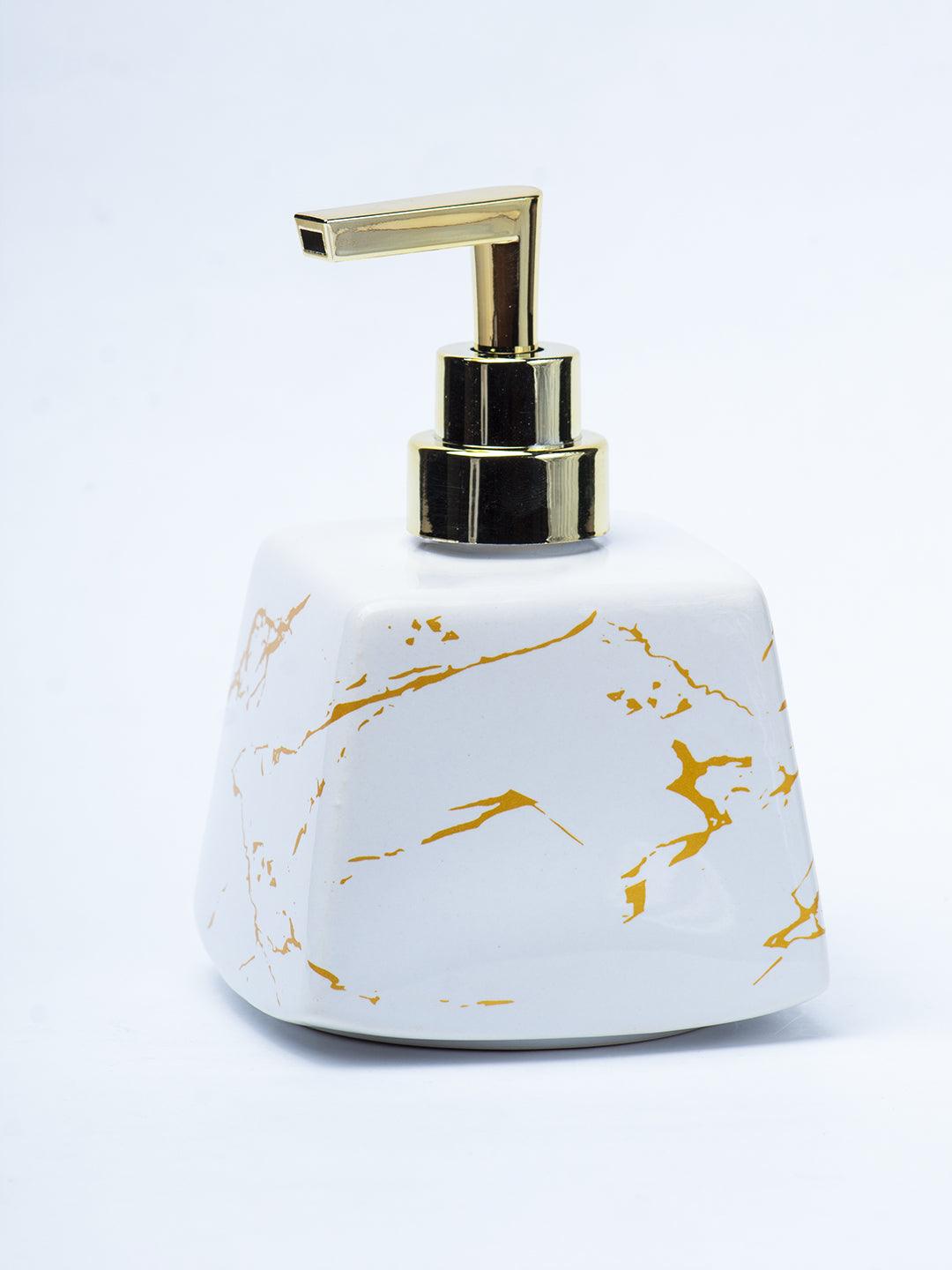 White Ceramic Soap Dispenser - Stone Finish, Bath Accessories - 2