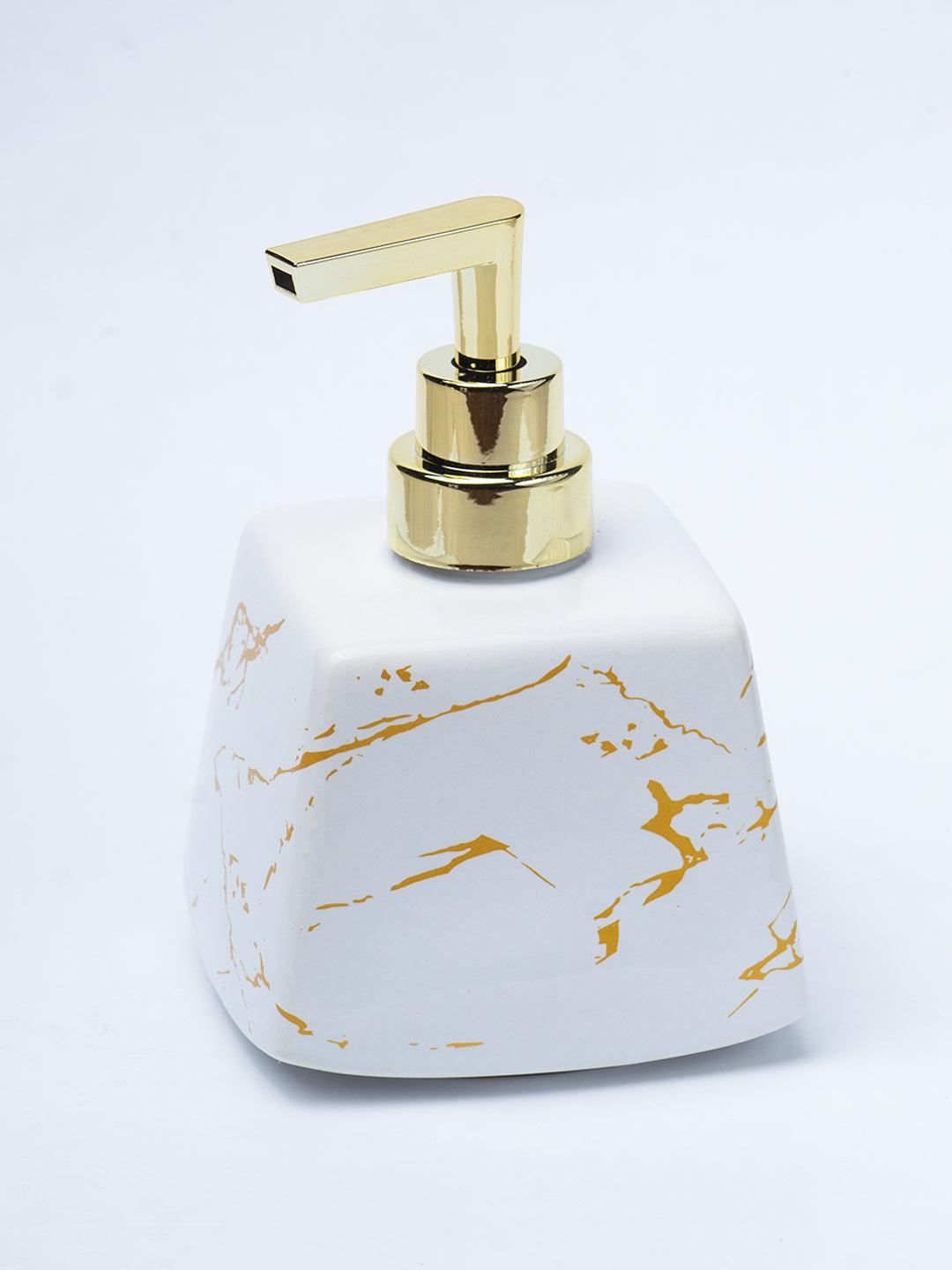 White Ceramic Soap Dispenser - Stone Finish, Bath Accessories - 3