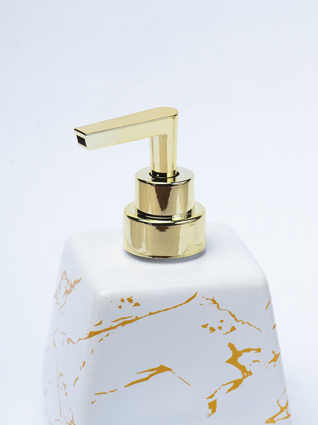 White Ceramic Soap Dispenser - Stone Finish, Bath Accessories - 4