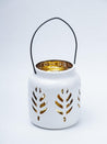 White Ceramic T-Lite Holder - Leafy Pattern, Candle Holder - 4
