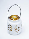 White Ceramic T-Lite Holder - Leafy Pattern, Candle Holder - 5