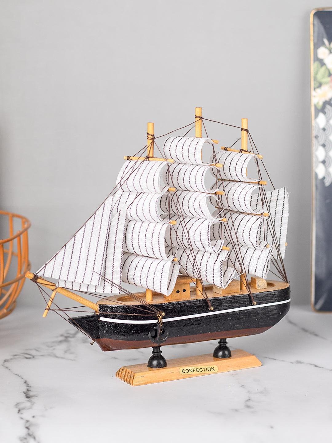 White Wooden Marine Nautical Sailing Boat Ship Ornament - 1