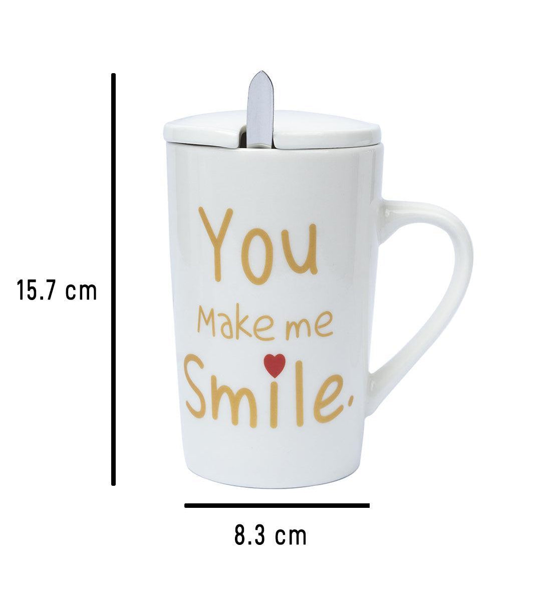 You Make me Simle' Coffee Mug With Lid and Spoon - White,450mL - MARKET 99