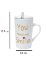 You Make me Simle' Coffee Mug With Lid and Spoon - White,450mL - MARKET 99